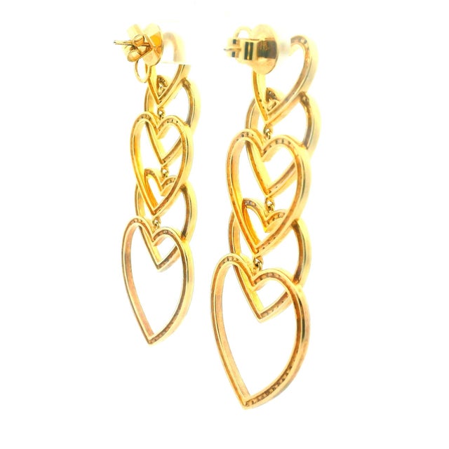 Modern 1990s Pair of 18k Gold Diamond Heart Cascade Chandelier Earrings, 3 Carats For Sale - Image 3 of 13
