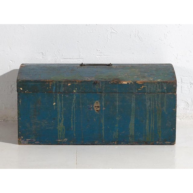 Small Antique Chest with Navy Blue Patina For Sale - Image 6 of 10