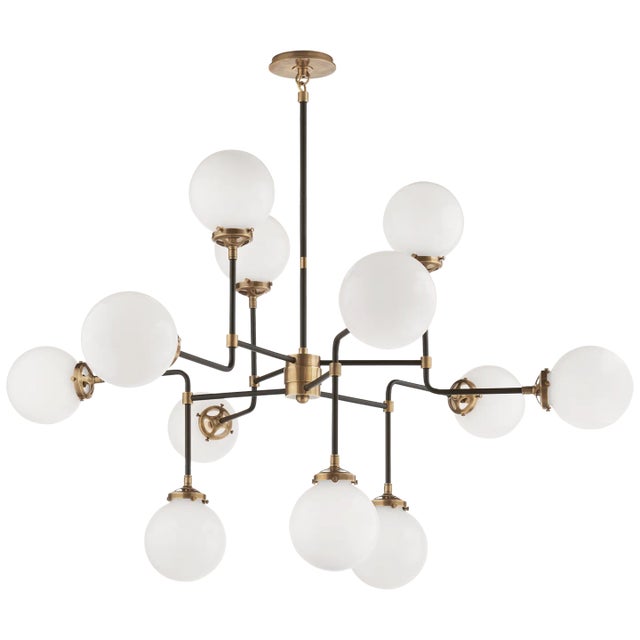 Modern Ian K. Fowler for Visual Comfort Signature Bistro Medium Chandelier in Hand-Rubbed Antique Brass with White Glass For Sale - Image 3 of 3