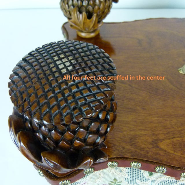 Vintage 1993 MacKenzie-Childs Aurora Carved Leaf Footstool Tapestry Ottoman Accent For Sale - Image 15 of 17