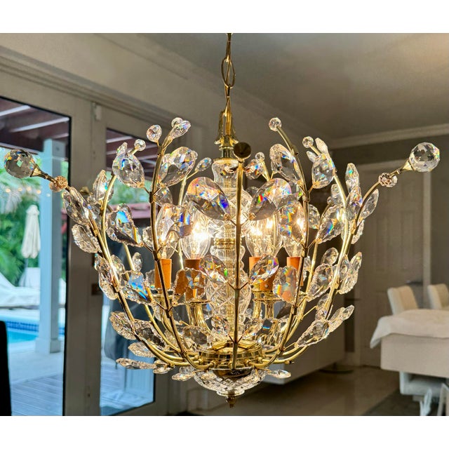 1990s Botanical Inspired Chandelier With Delicate Crystal "Buds" and Leaves Branching Out For Sale In Miami - Image 6 of 7