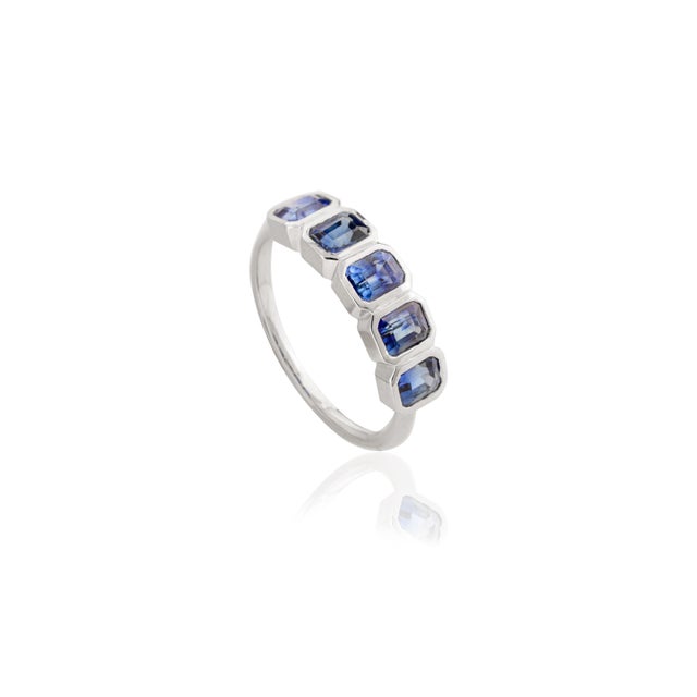 Not Yet Made - Made To Order 18k White Gold Blue Sapphire Stacking Ring Size 6.5 For Sale - Image 5 of 12