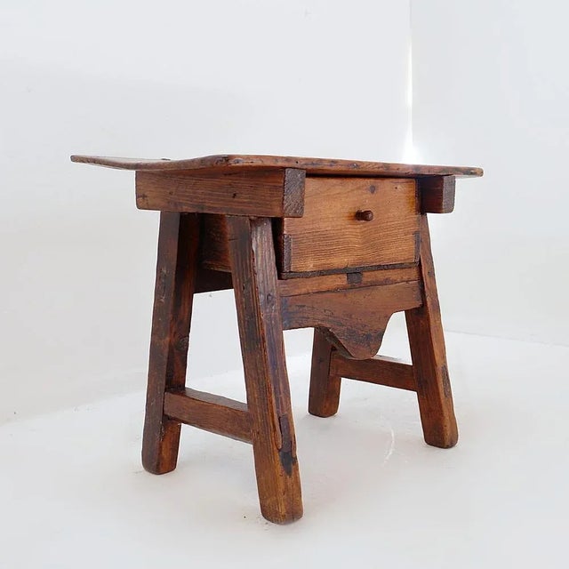 Brutalist Spanish Chestnut Side or Bedside Table, 18th Century For Sale - Image 3 of 14