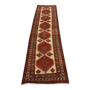 Sarab Runner 3’8” X 12’9” Beige Wool Vintage Tribal Hand-Knotted Oriental Rug