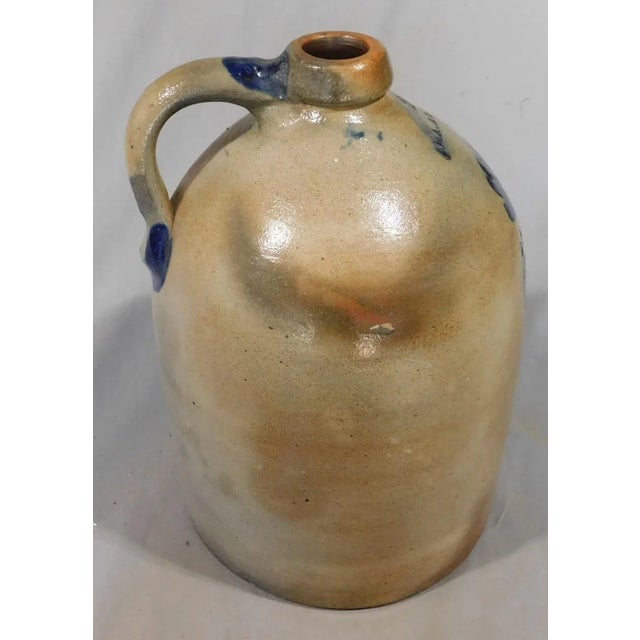19th Century Antique 19th Century Stoneware Cobalt Jug James. A. Allen Cobalt Decorated Floral Flowers For Sale - Image 5 of 9