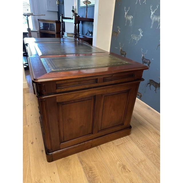 Large Mahogany Desk with Green Leather Top, 1990s For Sale - Image 12 of 18