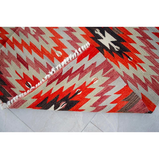 Handwoven Turkish Rug Diamond Pattern Kilim Rug - 5'5" X 10'1" For Sale - Image 9 of 12