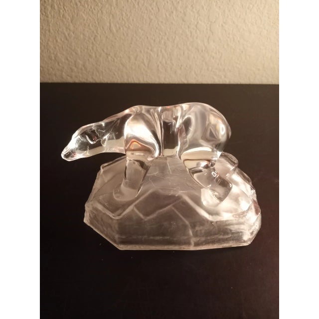 1980s Clear Art Glass Bear Figurine on Frosted Glass Pedestal For Sale In Dallas - Image 6 of 8