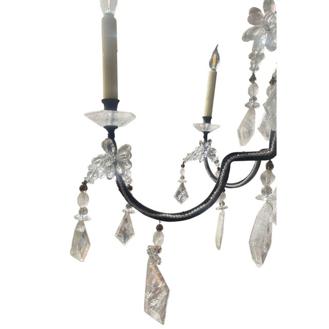 Elegant Italian Rock Crystal & Black Metal Chandelier. 20th Century. For Sale In Los Angeles - Image 6 of 11