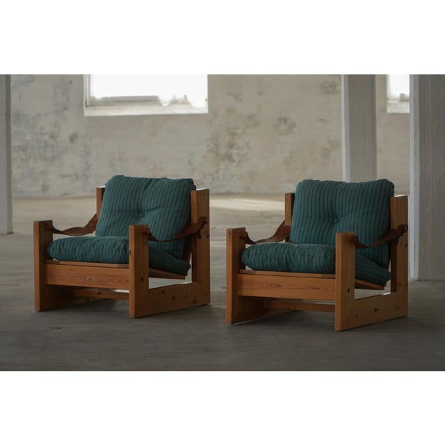 Swedish Modern Pine Lounge Chairs with Leather Armrests, 1970s, Set of 2 For Sale - Image 15 of 18