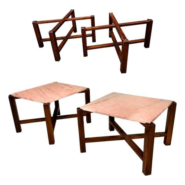 Pair of Brazilian Modern Side Tables in Rosewood and Pink Granite, Brazil, 1960s For Sale
