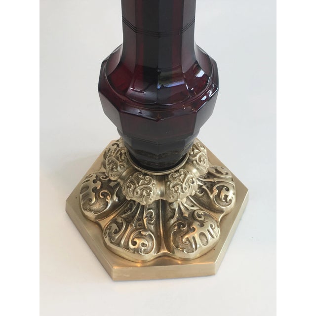 Attributed to Cristal & Bronze Paris, Tall Red Crystal and Chiseled Bronze Table For Sale - Image 10 of 13