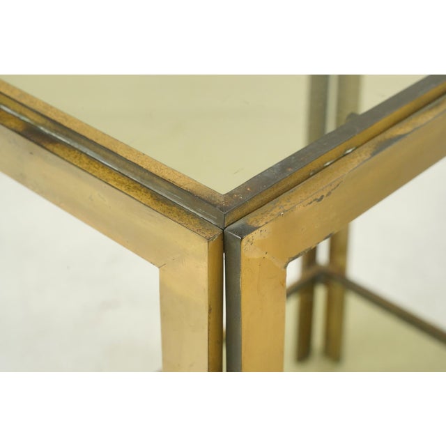 Mid-Century Modern Pair of Vintage Mid Century Italian Brass Smoked Glass Side Tables For Sale - Image 3 of 9