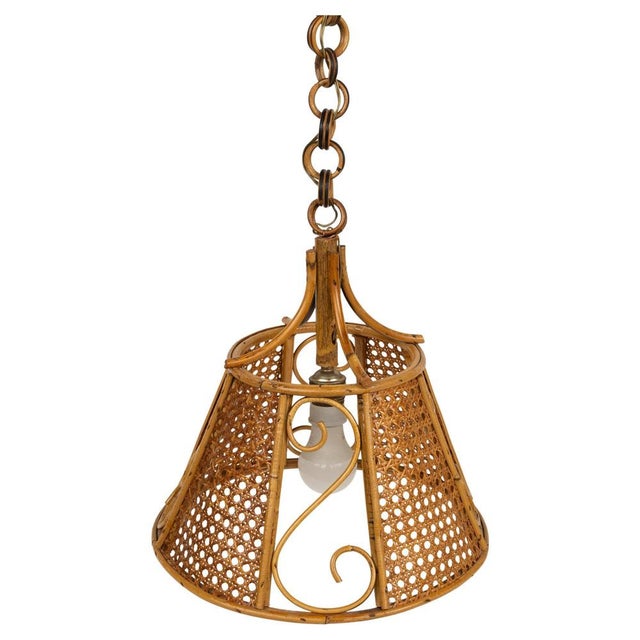 Mid-Century French Riviera Pendant in Rattan and Wicker, Italy, 1960s For Sale - Image 15 of 15