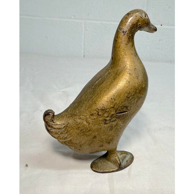 Metal Antique 1900's Ac Williams Hand Painted Cast Iron Gold Duck Goose Still Bank For Sale - Image 7 of 10