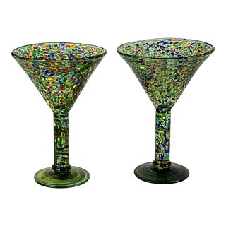 Handblown Martini Art Glasses – a Pair For Sale