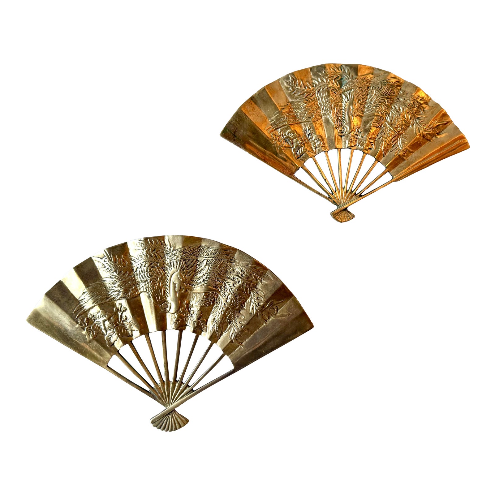 Hollywood Regency Brass Fans - A Pair | Chairish