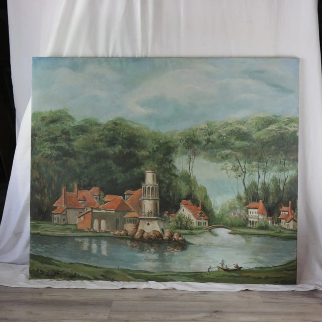 Vintage European Village Oil Painting – Hand-Painted Scenic Landscape Art For Sale - Image 12 of 12