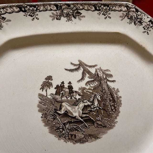 Antique Staffordshire Brown Transferware Oval Platter, Wild Horse Hunt Scene, Circa 1860s For Sale - Image 11 of 12