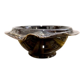 Vintage Organic Modern Studio Pottery Black Bowl For Sale