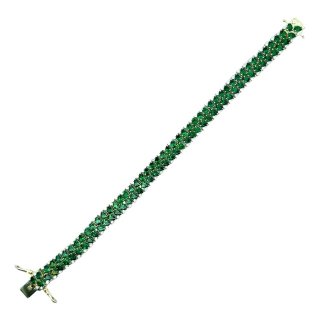 Tsavorite Diamond 14k Yellow Gold Leaf Motif Flexible Tennis Bracelet For Sale