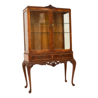 Queen Anne Burr Walnut Display Cabinet, 1930s For Sale