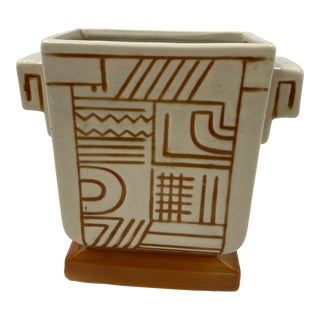 Vintage 1950s Abstract and Geometric Pottery Vase For Sale