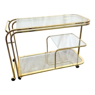 Hollywood Regency Expandable Brass and Glass Bar Cart by Milo Baughman for Dia For Sale