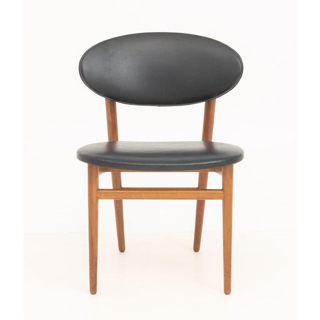 Grete Jalk (Danish, 1920-2006) for Jacob Kjaer Teak Side Chair, with black leather upholstered seat on four tapered legs,...