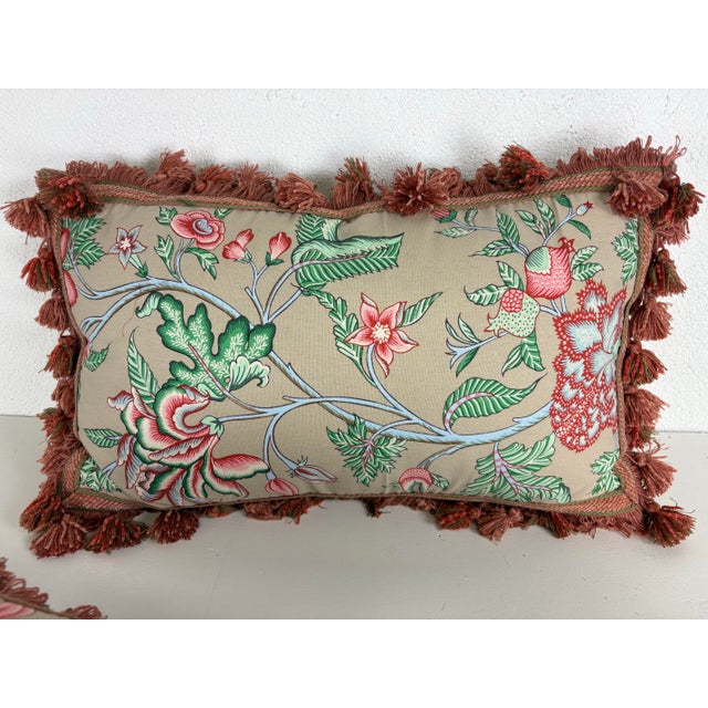 Salmon Vintage Brunschwig & Fils Tasseled Floral Pillows/a Pair For Sale - Image 8 of 11