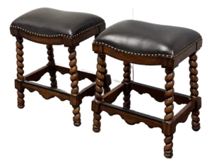 Ambella Home Collection Barley Twist Leather Stools, Pair