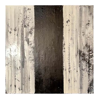 Lynn Basa Encaustic Black and White Stripe Panel "Three Ways of Looking Black" For Sale