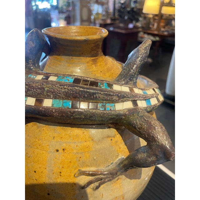 Ceramic vase by Raugh with inlaid lizard by Raugh Circa 1979 Signed - see photos