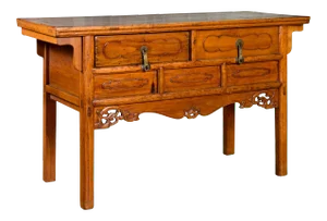 Chinese Qing Dynasty Period 19th Century Elm Sideboard with Dragon Carved Apron