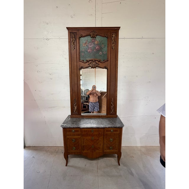 19th Century French Louis XVI Solid Oak Trumeau Mirror For Sale - Image 12 of 12