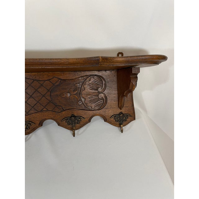 Antique French Oak Wall Shelf Coat and Hat Rack For Sale - Image 4 of 18