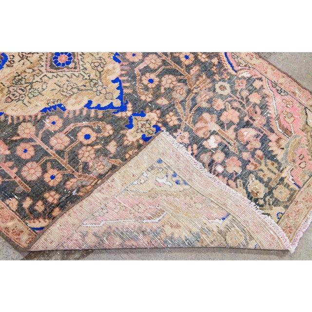 Persian 1960s Vintage Persian Distressed Handmade Medallion Blue Wool Rug For Sale - Image 3 of 10