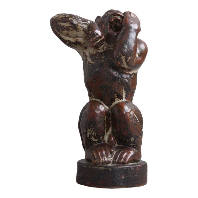 Large Ceramic Model 21632 Monkey Figurine by Knud Kyhn for Royal Copenhagen, 1969 For Sale