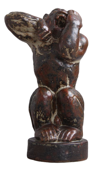 Large Ceramic Model 21632 Monkey Figurine by Knud Kyhn for Royal Copenhagen, 1969