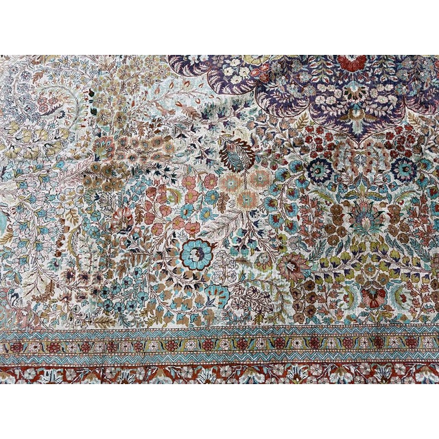 A Stunning Vintage Mansion 12' X 18' Size All Silk 400+ Kpsi Persian Qum Pattern Silk Rug For Sale - Image 4 of 12