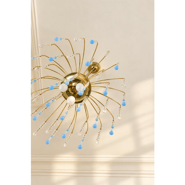 Blue Vintage Chandelier with Blue Teardrop Crystals, 1970s For Sale - Image 8 of 10