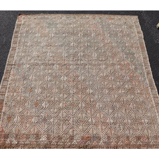 Textile Vintage Turkish Kilim Rug With Allover Diamond Design in Taupe, Sage, and Clay For Sale - Image 7 of 11