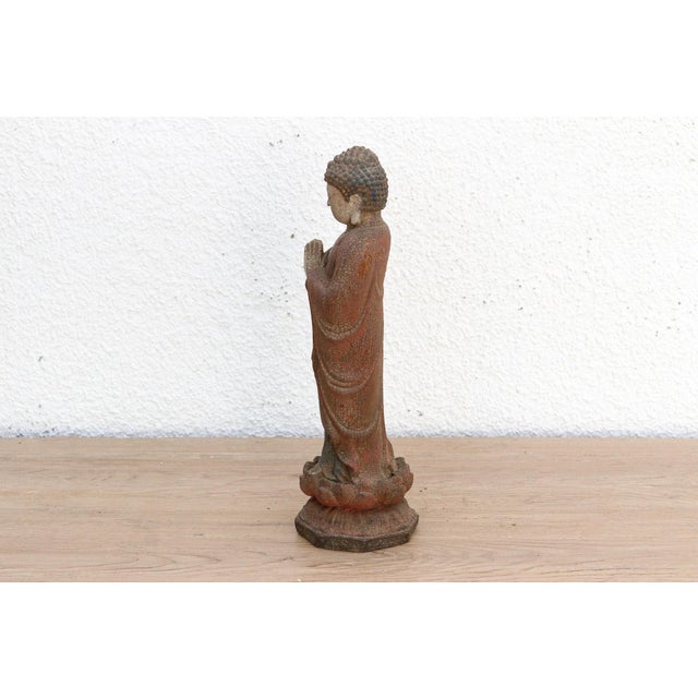Wood Petite Carved Wood Buddha on Lotus For Sale - Image 7 of 10