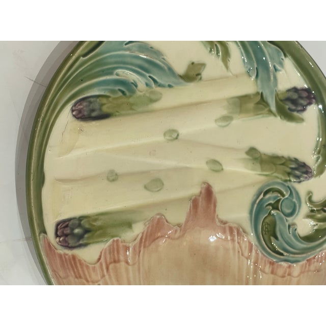 Majolica Art Nouveau Asparagus Plate by Keller Et Guérin (Kg) Lunéville For Sale - Image 9 of 11