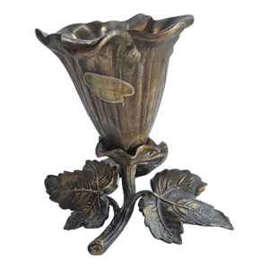 Vintage Mid 20th Century Brass Morning Glory Shaped Flower Vase Made in Hong Kong