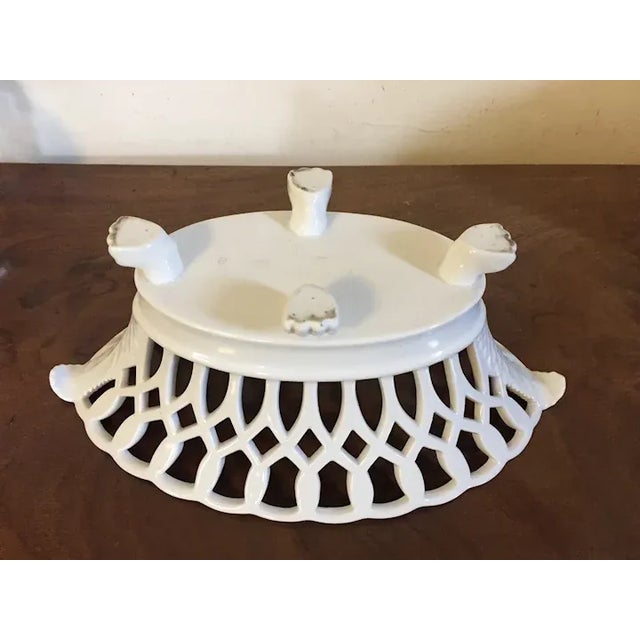 Antique 19th c. French Empire Paris Porcelain corbeille or nanette shape reticulated basket with lion paw feet. Measures...