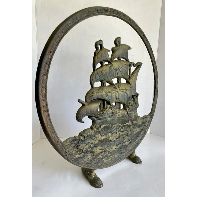 Antique Cast Iron Ship on the Seas Fireplace Screen Door Stop Chairish