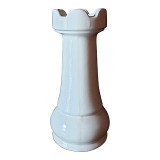 Vintage Oversized Ceramic White Rook Chess Piece Sculpture For Sale