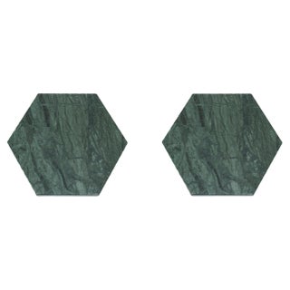 Hexagonal Green Marble Coasters, Set of 2 For Sale