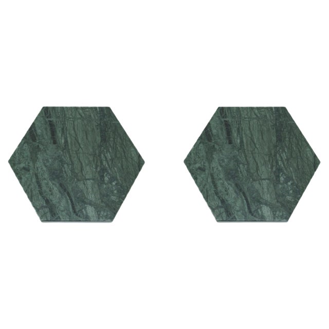 Hexagonal Green Marble Coasters, Set of 2 For Sale